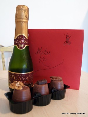 Champagne, chocolate and card