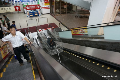 Escalator for shopping trolleys